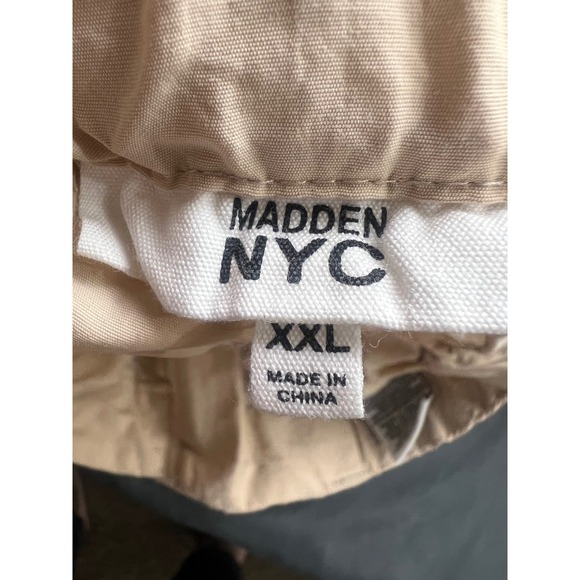 Madden NYC Tan Nylon Cargo Pants Joggers XXL Wide Leg Drawstring Bungee Hem - Picture 7 of 9